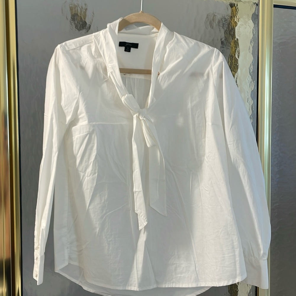 White Jcrew tie  neck blouse never worn no tags